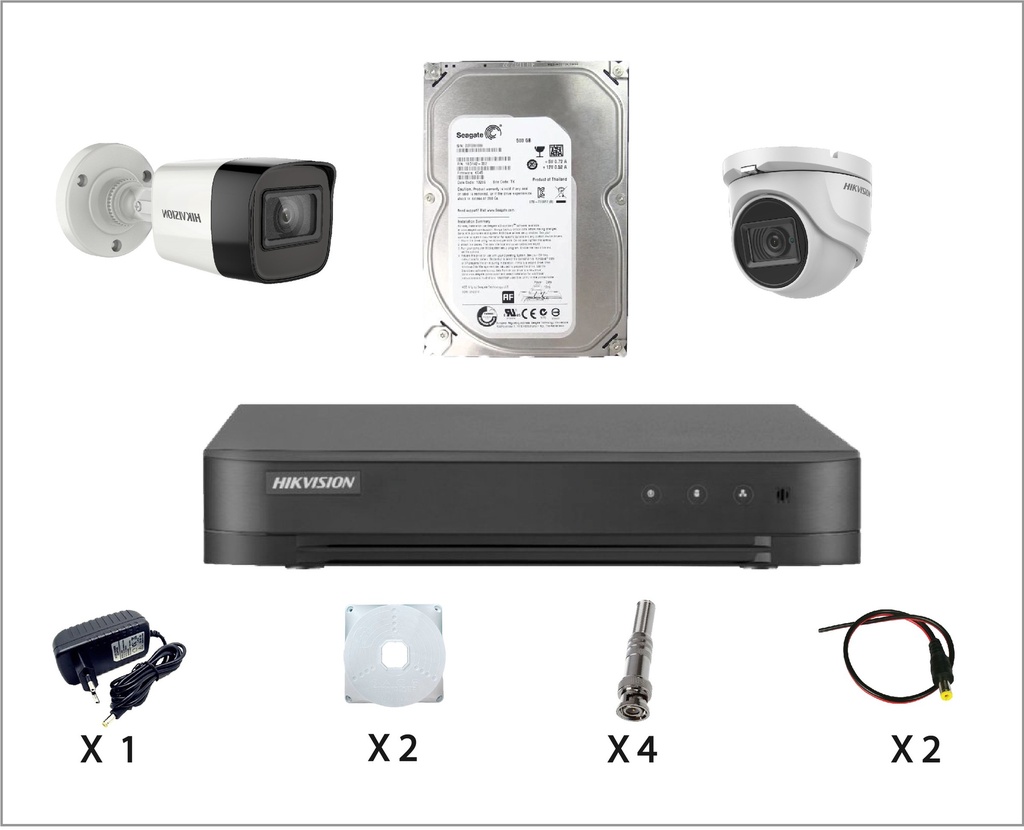 Kit Caméra De Surveillance HIKVISION à 2 Caméras 1 Dôme et 1 Tube HD 2MP