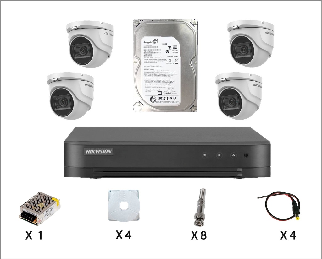 Kit Caméra De Surveillance HIKVISION à 4 Caméras Dôme HD 2MP