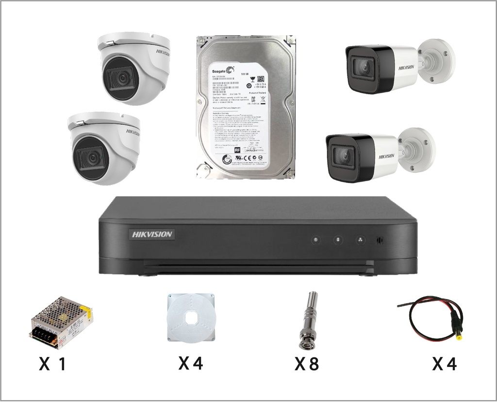 Kit Caméra De Surveillance HIKVISION à 4 Caméras 2 Dôme et 2 Tube HD 2MP