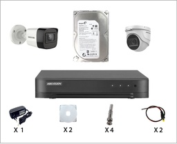 [KIT-HIK-1D1T] Kit Caméra De Surveillance HIKVISION à 2 Caméras 1 Dôme et 1 Tube HD 2MP