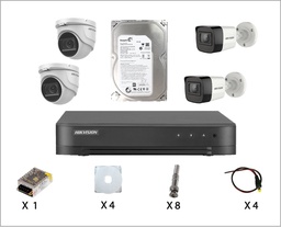[KIT-HIK-2D2T] Kit Caméra De Surveillance HIKVISION à 4 Caméras 2 Dôme et 2 Tube HD 2MP