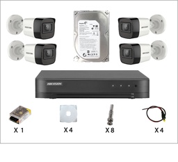 [KIT-HIK-4T] Kit Caméra De Surveillance HIKVISION à 4 Caméras Tube HD 2MP