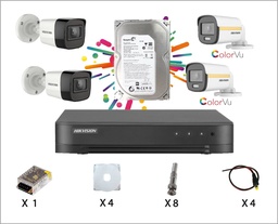 [KIT-HIK-2T2TCV] Kit Caméra De Surveillance HIKVISION à 4 Caméras 2 Tube et 2 Tube Color Vu HD 2MP