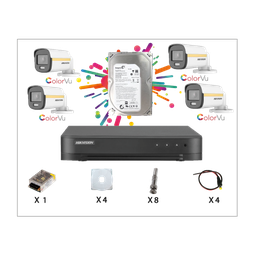 [KIT-HIK-4TCV] Kit Caméra De Surveillance HIKVISION à 4 Caméras Tube Color Vu HD 2MP